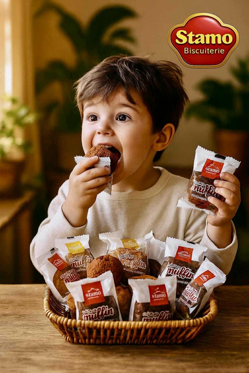 Enfant qui déguste un muffin Stamo